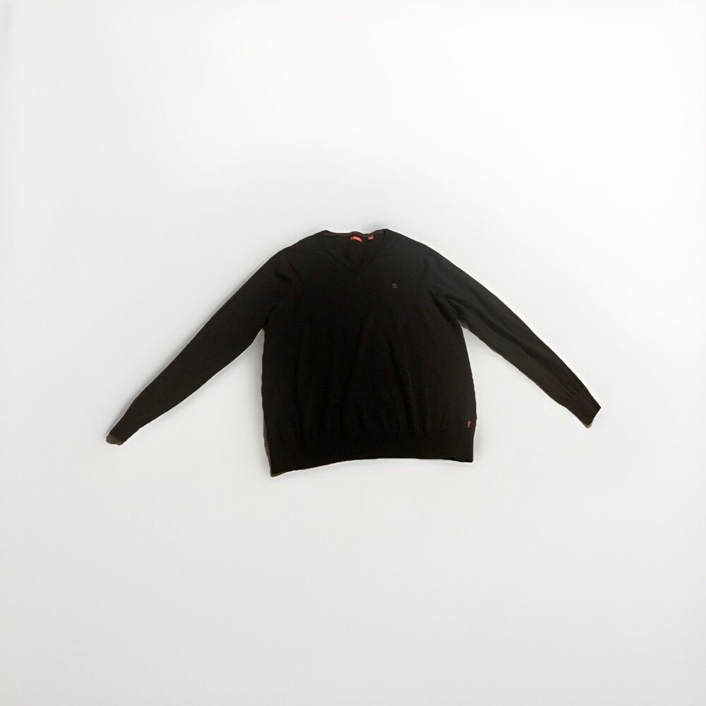 IZOD Mens Size XL Black Cotton V-Neck Sweater Logo Preppy Classic Knit Pullover